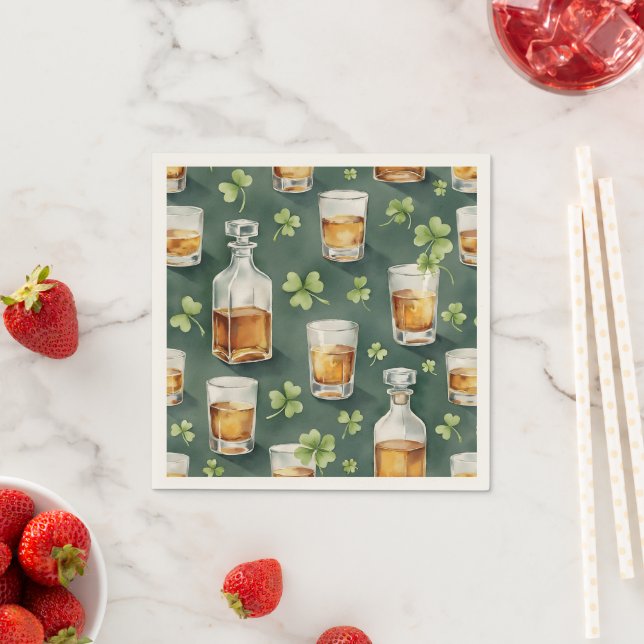 Guardanapo De Papel St. Patrick's Day Whiskey and Shamrocks Pattern (Insitu)