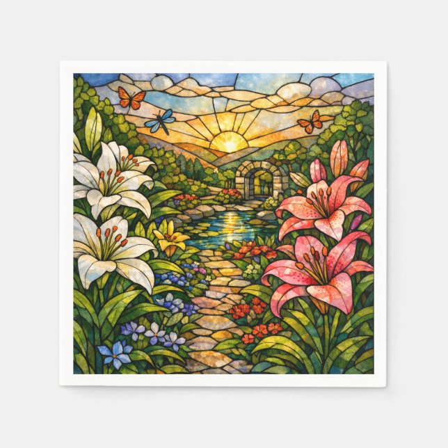 Guardanapo De Papel Stain Glass Lilies and Sunshine (Frente)