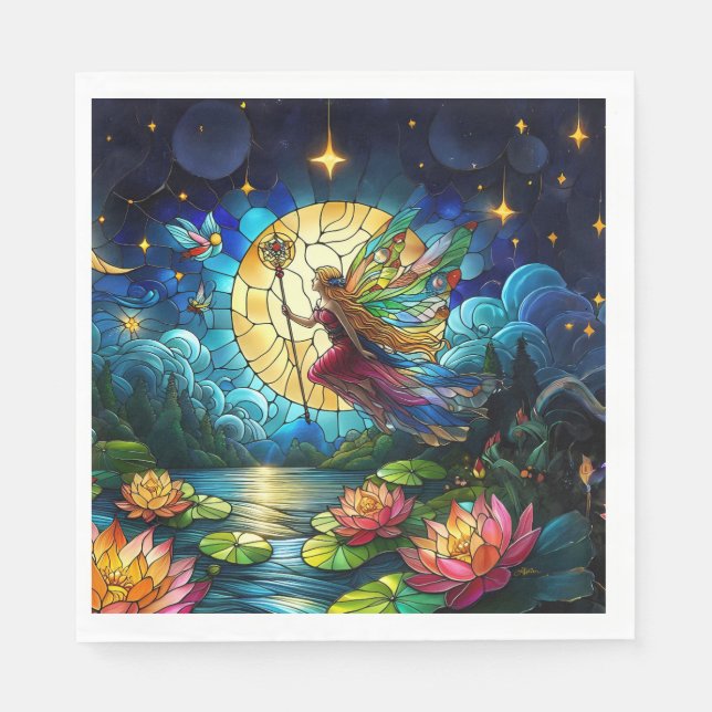 Guardanapo De Papel Stained Glass Moonlight Flight Fairy  (Frente)