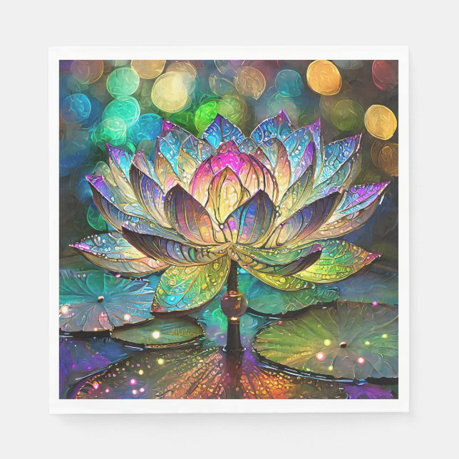 Guardanapo De Papel Stained Glass Vibrant Lotus Flower (Frente)