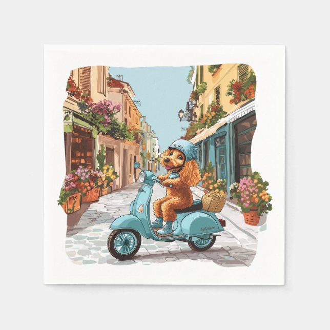 Guardanapo De Papel Standard Poodle Dog Riding Scooter (Frente)