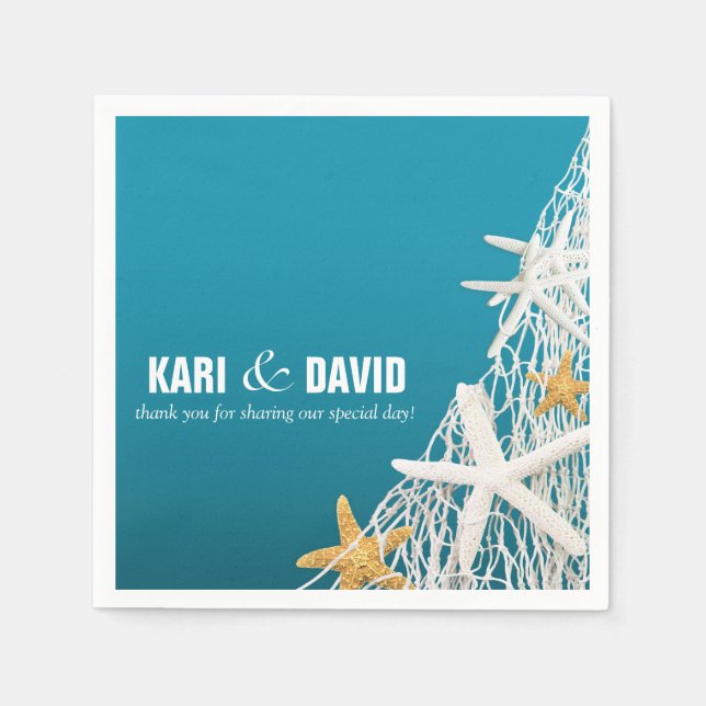 Guardanapo De Papel Starfish Netting Beach Cocktail Party | azure azul (Frente)