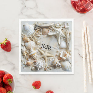 Guardanapo De Papel Starfish Pearls Seashells Driftwood Beach