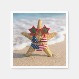 Guardanapo De Papel Starfish Wearing Flag Bikini and Star Sunglasses