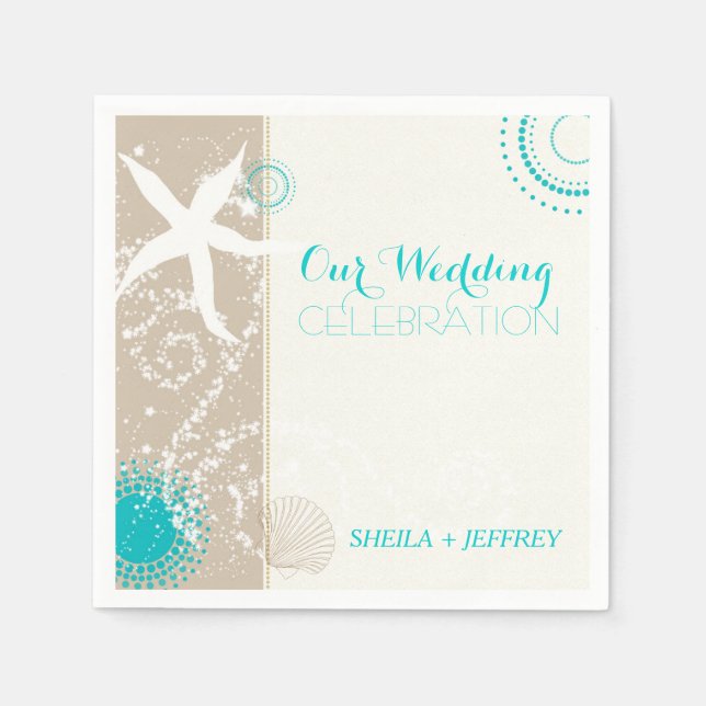 Guardanapo De Papel Starfish Whimsical + Beach Sand Weds (Frente)