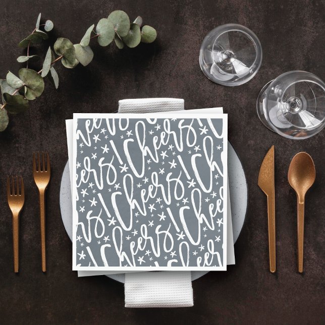 Guardanapo De Papel Starry Cheers Brush Script Padrão Moderno Ano Novo (Starry Cheers Brush Script Pattern Modern New Year Paper Napkins @ fat_fa_tin)