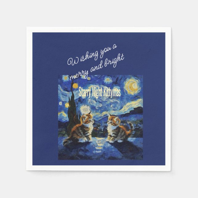 Guardanapo De Papel Starry Night Christmas Cat Lover Kittymas Fun (Frente)