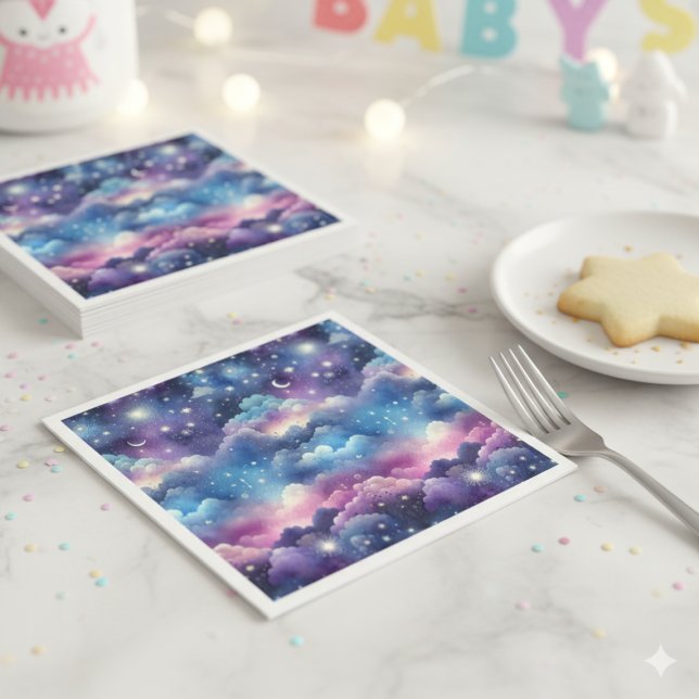 Guardanapo De Papel Starry Sky Baby Adotion Chá - Lua e Estrelas (Starry sky baby shower napkin)