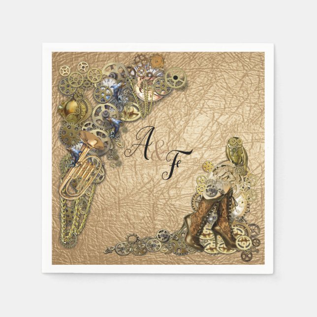 Guardanapo De Papel Steampunk em couro Dourado Napkins (Frente)
