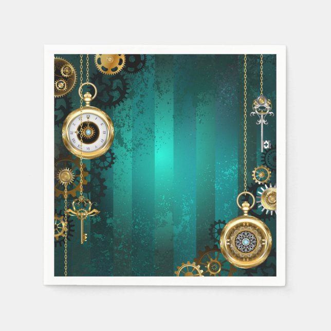 Guardanapo De Papel Steampunk Jewelry Watch on a Green Background (Frente)