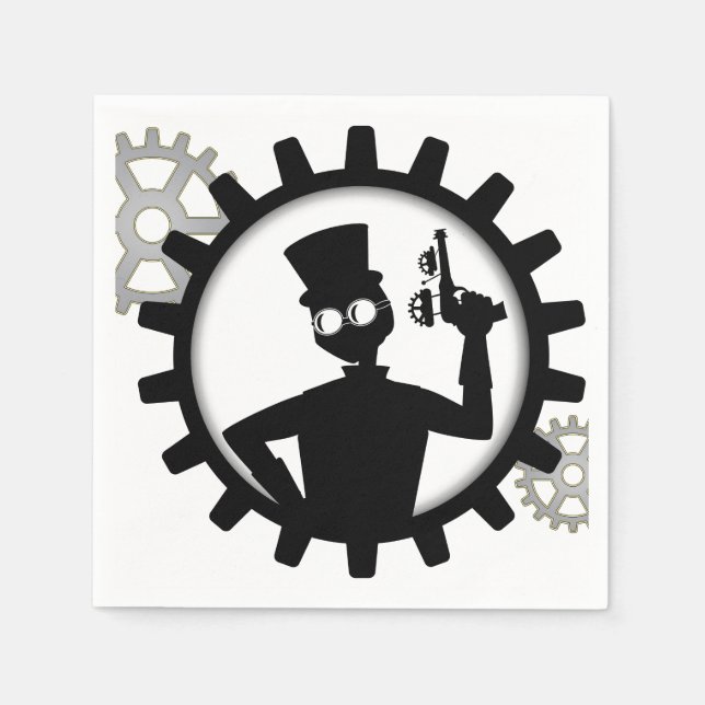 Guardanapo De Papel Steampunk Man Segurando Uma Arma Em Gear (Frente)