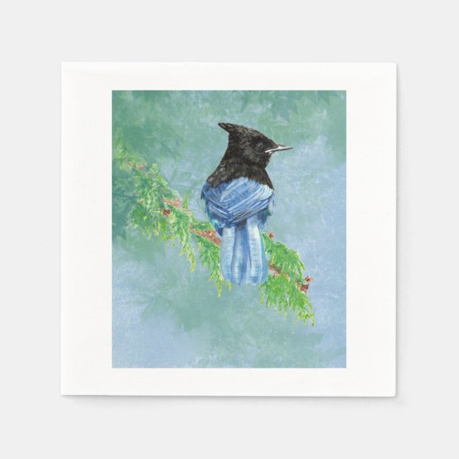 Guardanapo De Papel Stellar Jay Bird Farmhouse Arte Russa (Frente)