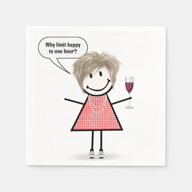 Guardanapo De Papel Stick Figure Girl With Wine Glass (Frente)
