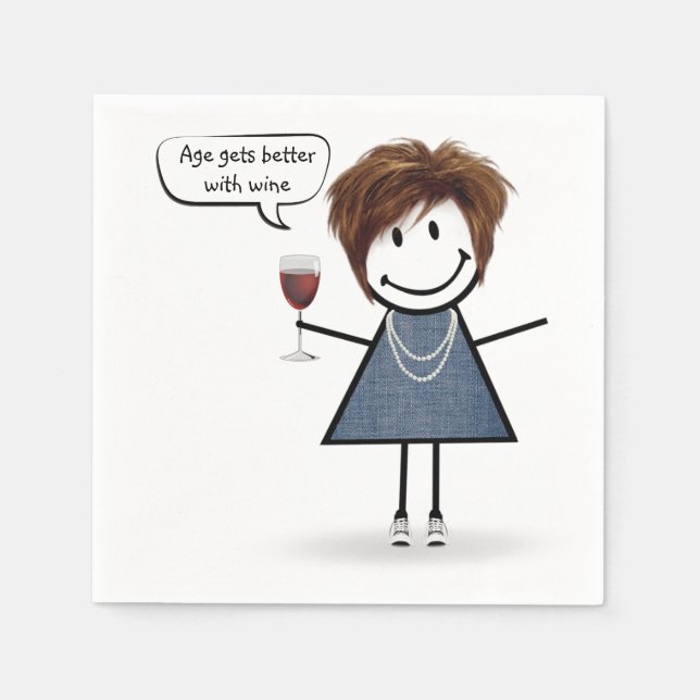 Guardanapo De Papel Stick Figure Party Girl with Red Wine  (Frente)