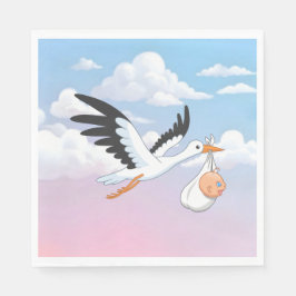 Guardanapo De Papel Stork Carrying a Baby Cloudy Sky