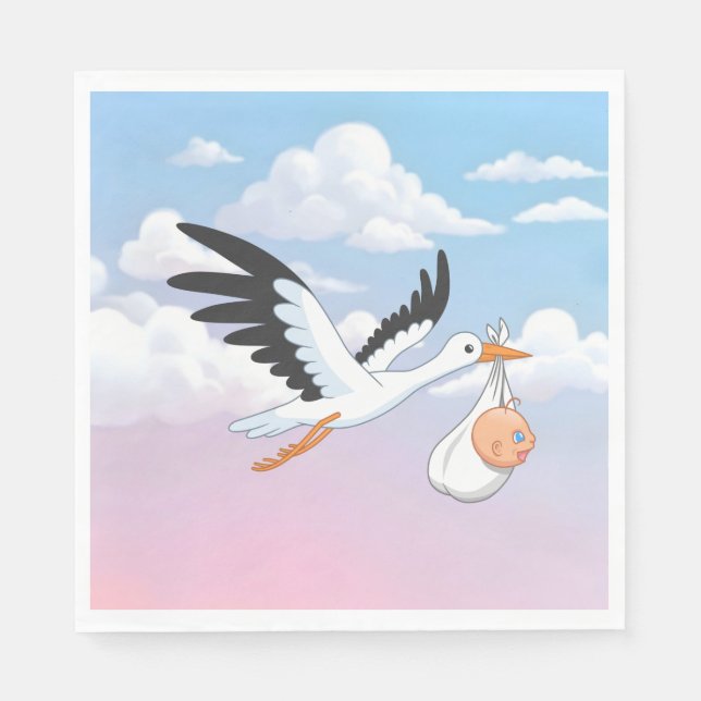 Guardanapo De Papel Stork Carrying a Baby Cloudy Sky (Frente)