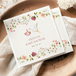 Guardanapo De Papel Stork Delivery Pink Floral Garden Girl Baby Shower