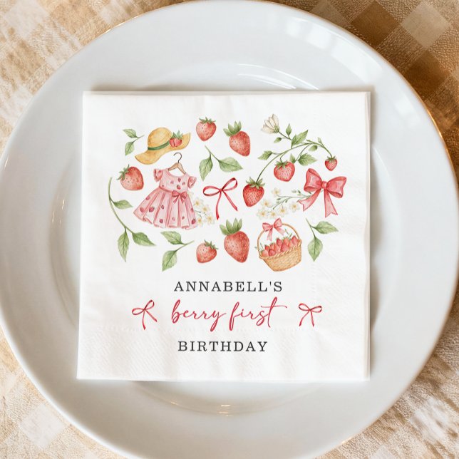 Guardanapo De Papel Strawberry 1st Birthday Invite First Berry Sweet (Criador carregado)