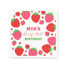 Strawberry Berry First Birday Paper Napkins