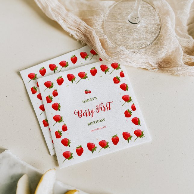 Guardanapo De Papel Strawberry Berry First Convite de aniversário (Criador carregado)