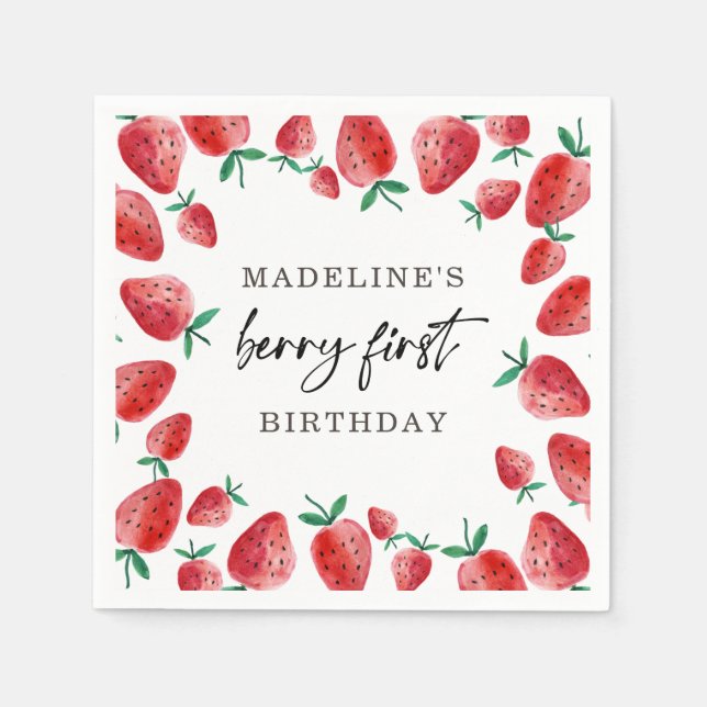 Guardanapo De Papel Strawberry Berry First Girl primeiro aniversario N (Frente)