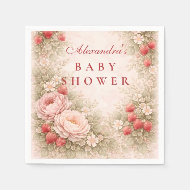 Guardanapo De Papel Strawberry Blush Floral Baby Shower (Frente)