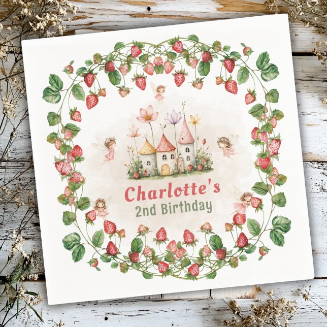 Guardanapo De Papel Strawberry enchanted fairy garden birthday  (Criador carregado)