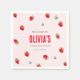 Guardanapo De Papel Strawberry First Birday Paper Napkins