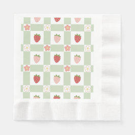 Guardanapo De Papel Strawberry Gingham First Birthday Coined Edge