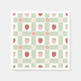 Guardanapo De Papel Strawberry Gingham Pastel Green 1st Birthday