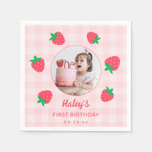 Guardanapo De Papel Strawberry Pink Berry First Baby Birthday Foto