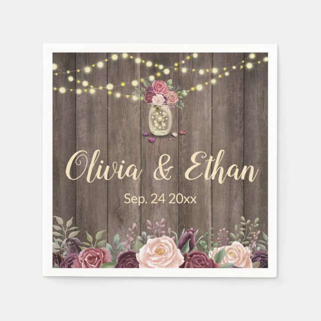 Guardanapo De Papel String Lights Floral Mason Jar (Frente)