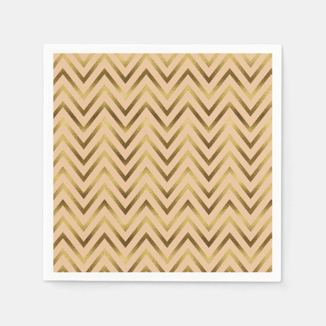 Guardanapo De Papel Stripe de Chevron Dourado e Pêssego (Frente)
