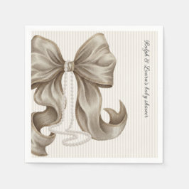Guardanapo De Papel Striped Bow Ivory Pearl Baby Shower 