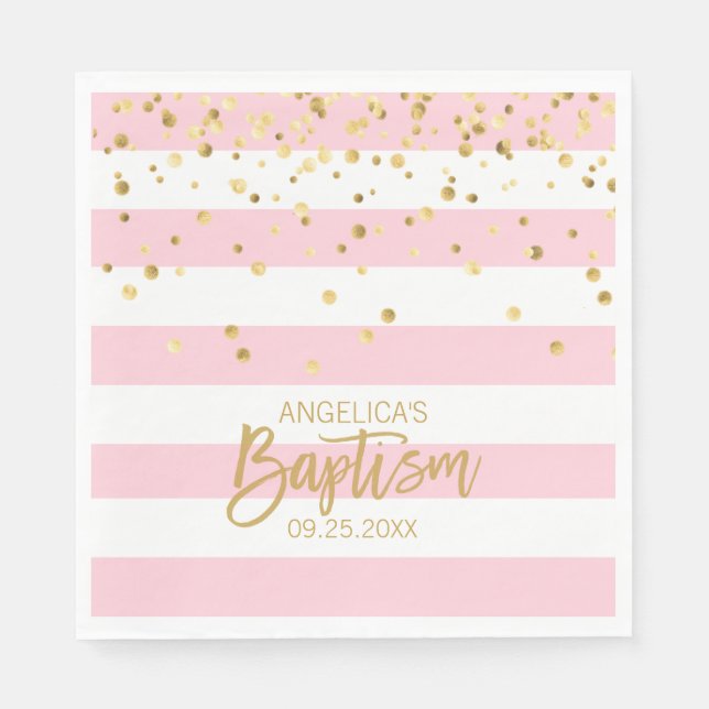 Guardanapo De Papel Strips Pastel PINK Dourada GIRL BAPTISM Lunchee (Frente)