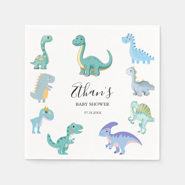 Guardanapo De Papel Stylish Dinosaur Baby Shower White (Frente)