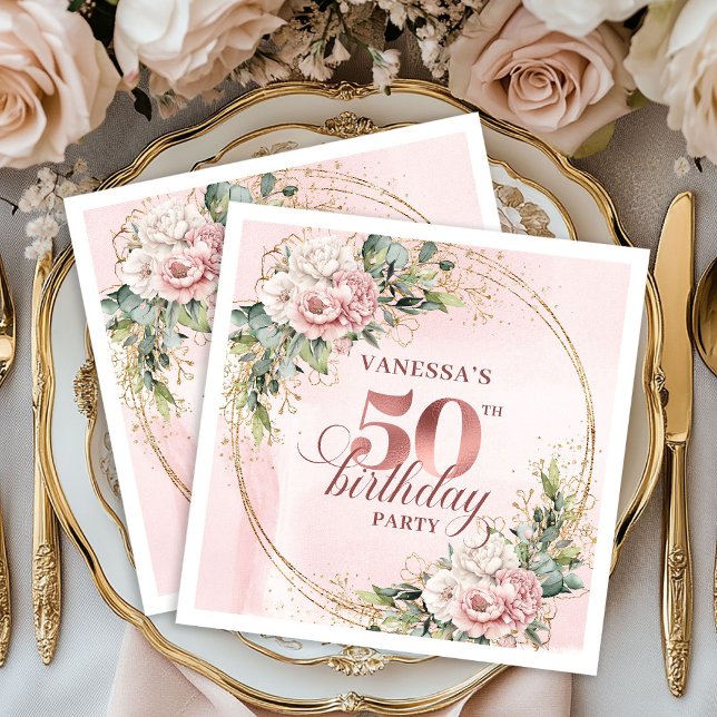 Guardanapo De Papel Stylish Rose Gold Dusty Pink 50th Birthday Party  (Stylish Rose Gold Dusty Pink 50th Birthday Party Napkins

)