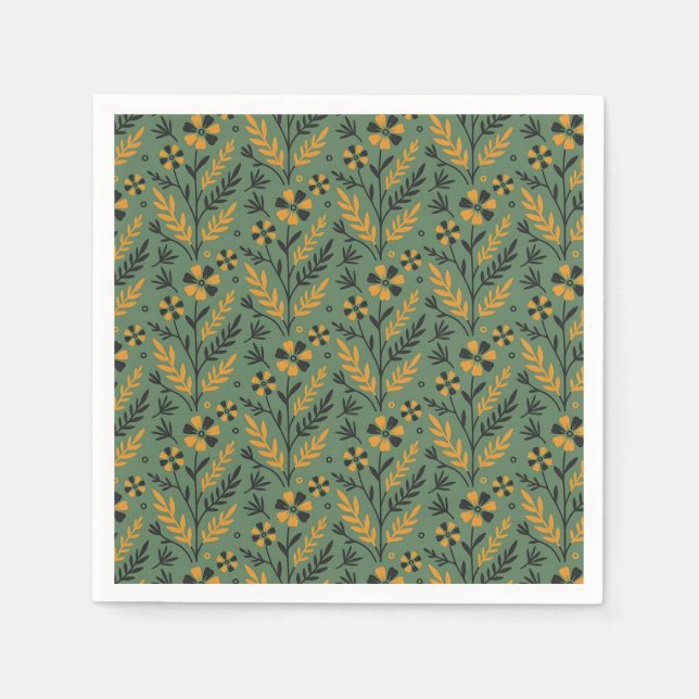 Guardanapo De Papel Stylized botanical orange and black floral pattern (Frente)