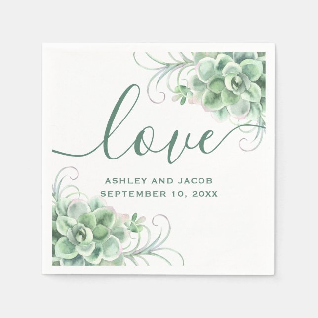 Guardanapo De Papel Suculentes de aquarela. Casamento de cacto (Frente)