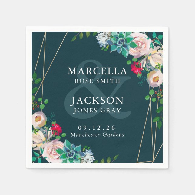 Guardanapo De Papel Suculentes e Casamento Chic Dourado (Frente)