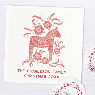 Guardanapo De Papel sueco Dala Horse Red e White Personalizado