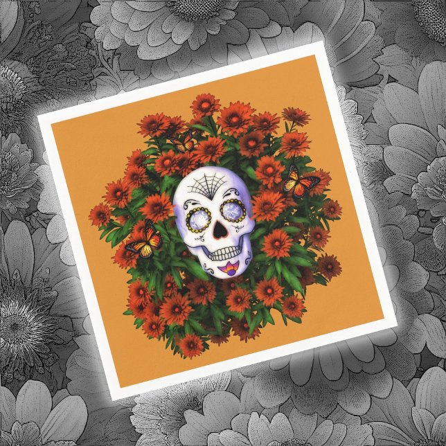 Guardanapo De Papel Sugar Skull Marigold Dia de Los Muertos Halloween (Criador carregado)