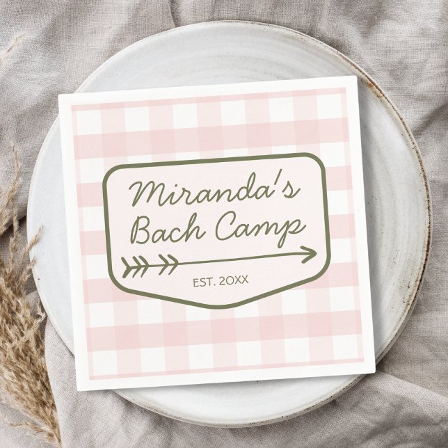 Guardanapo De Papel Summer Bach Camp Gingham Pink & Green Bachelorette (Summer Bach Camp Gingham Pink & Green Bachelorette Napkins)