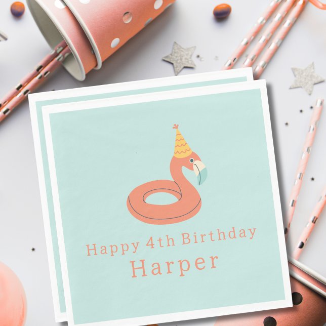 Guardanapo De Papel summer flamingo float kids birthday pool party (flamingo happy birthday pool party modern paper napkins party supplies products)