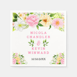 Guardanapo De Papel Summer Pink and Yellow Flowers and Foliage