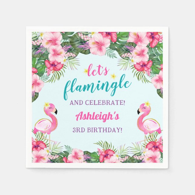 Guardanapo De Papel Summer Tropical Flamingo Birthday (Frente)