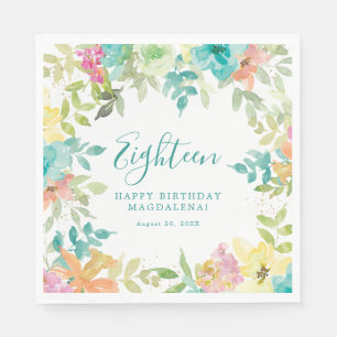 Guardanapo De Papel Summer Watercolor Floral 18º Aniversário Personali