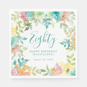 Guardanapo De Papel Summer Watercolor Floral Custom 80 Birthday