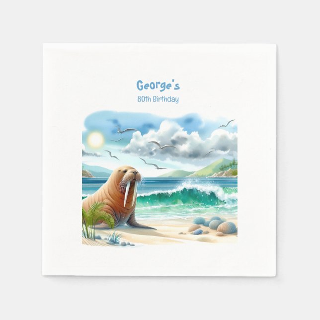 Guardanapo De Papel Summer Watercolor Walrus (Frente)