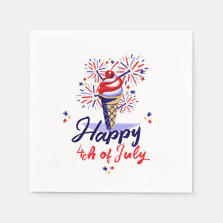 Guardanapo De Papel Summery Fireworks Sorvete Cone 4 de julho Design